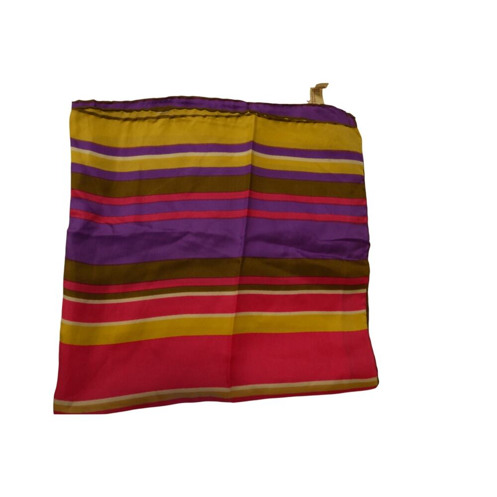 Vintage Italian Pure Silk Scarf Purple Yellow Pink Striped Square 28x28 1990's